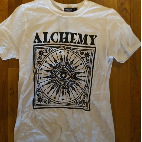 NWT Nasty Gal “Alchemy” oversized graphic print tee black & white Sz S - Picture 8 of 9